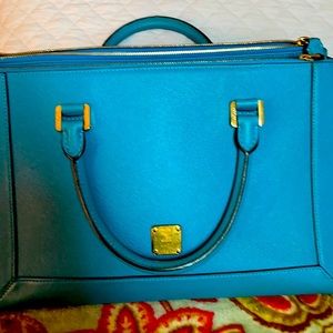 MCM med blue satchel bag